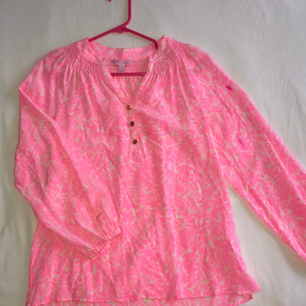 Lilly Pulitzer Elsa silk smocked blouse